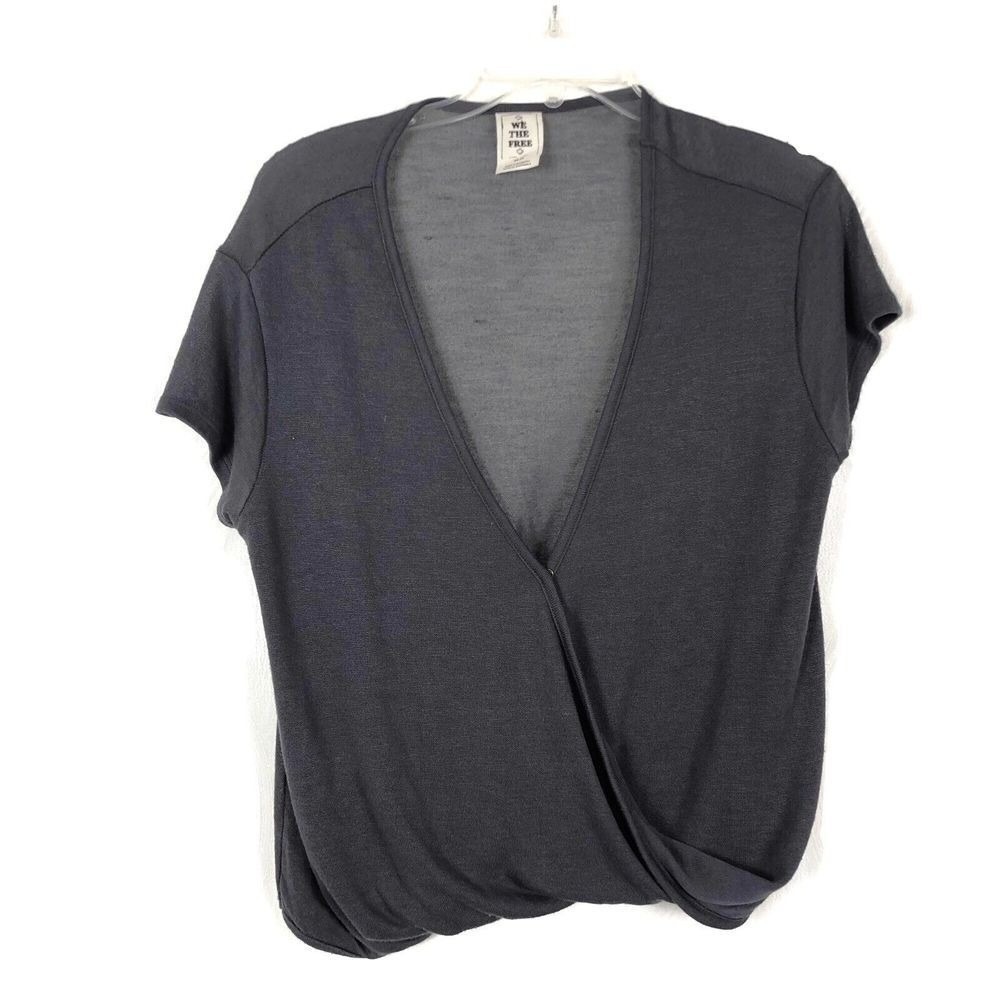 We The Free Free People Surplice Knit Tee Size XS Faux Wrap Gray Relaxed Top